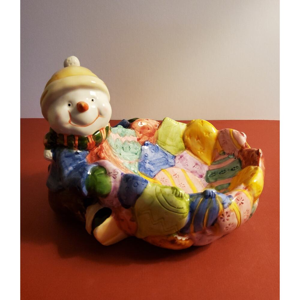 Ceramic Snowman Sleigh Candy Dish